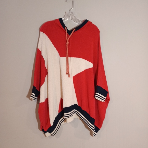 Free People I know Places Hoodie Red star Sweater Oversize Size M/L - Picture 2 of 8